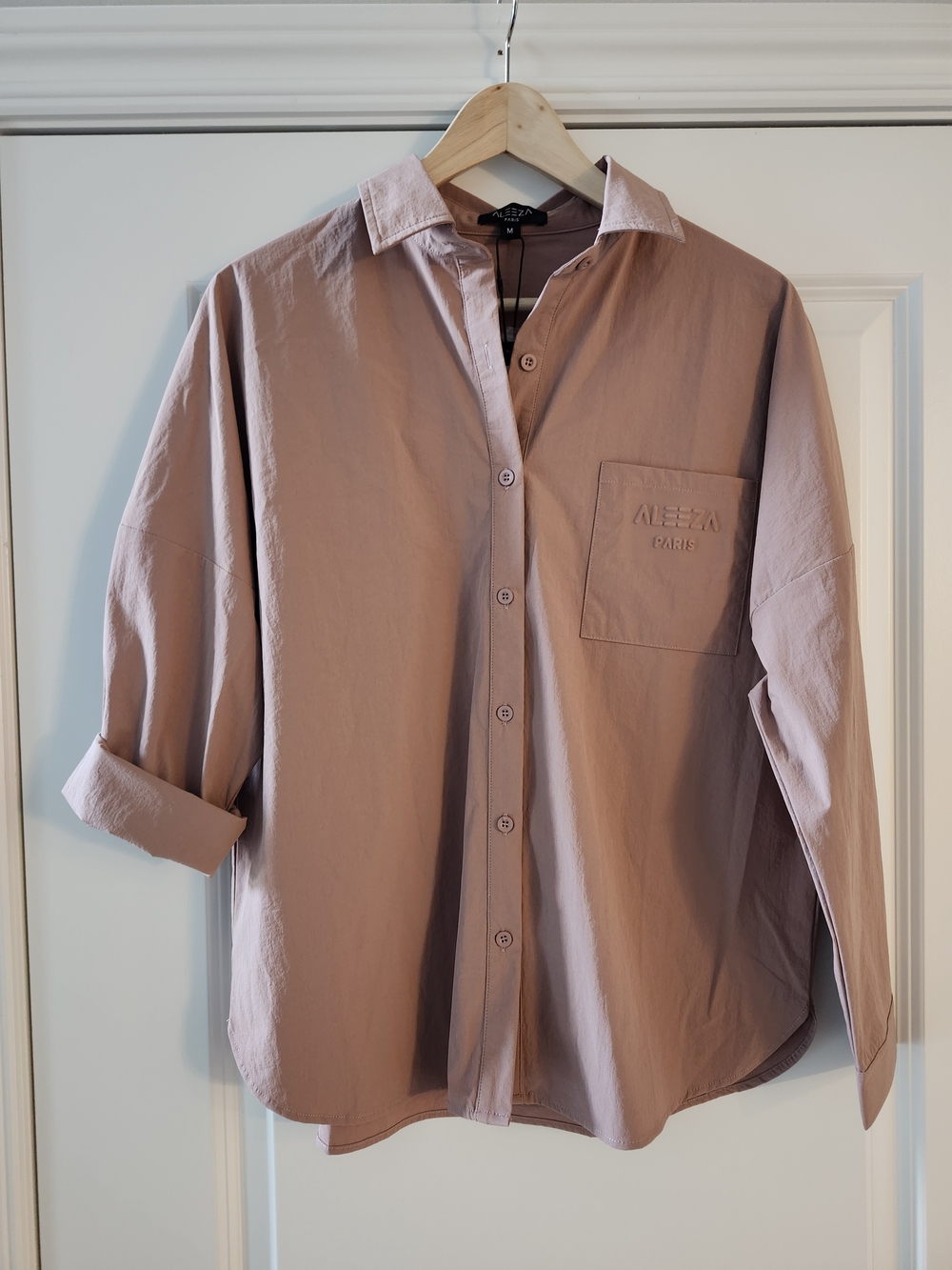 NWT Aleeza Paris 2-Piece Blush Matching Set Oversized Button-Up & Maxi Skirt M/L - Picture 7 of 11